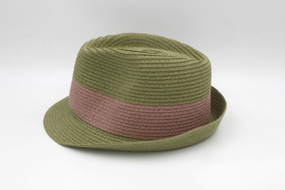 【紙布家】雙色紳士帽（軍綠色）紙線編織 第4張的照片