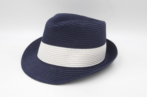 【紙布家】雙色紳士帽（深藍）紙線編織 第1張的照片