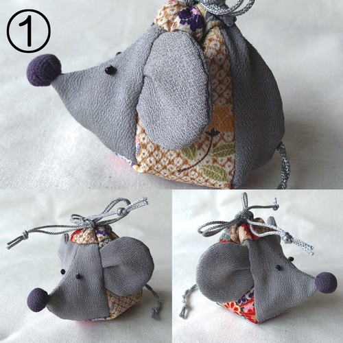 正絹ちりめん細工手作りキット ねずみ袋 キット ちりめんはや
