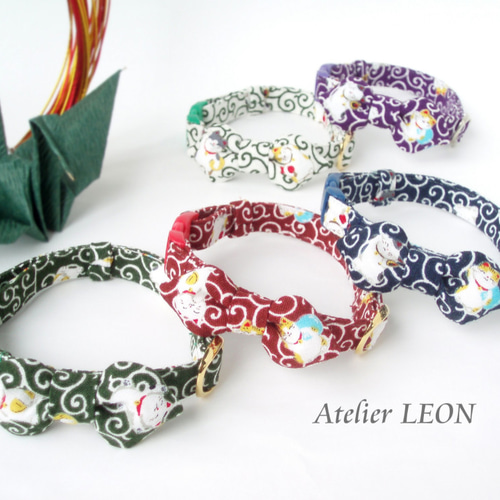 招き猫が踊る唐草模様＊猫ちゃん首輪 リード・首輪 Atelier LEON 通販