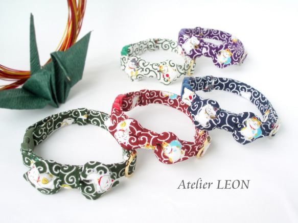 招き猫が踊る唐草模様＊猫ちゃん首輪 リード・首輪 Atelier LEON 通販