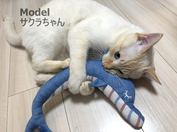 爽やかデニムのイルカさんキッカー＊猫ちゃんおもちゃ 5枚目の画像