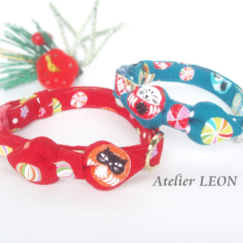 飴玉かわいいねこだるま＊和風猫ちゃん首輪 リード・首輪 Atelier LEON