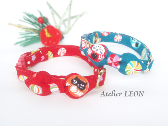 飴玉かわいいねこだるま＊和風猫ちゃん首輪 リード・首輪 Atelier LEON