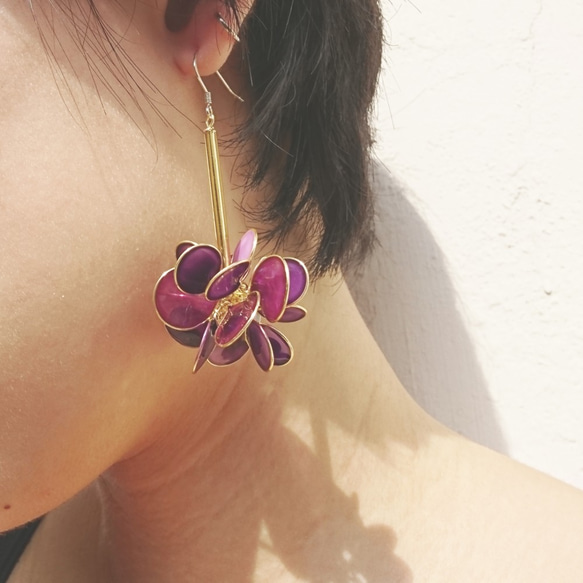 <Violet>單邊造型手工設計樹脂耳環/垂吊款/earring/accessories 第6張的照片