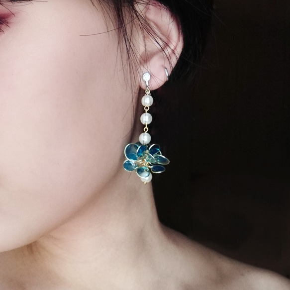 <落花>造型手工設計樹脂耳環/垂墜款/earring/accessories 第6張的照片