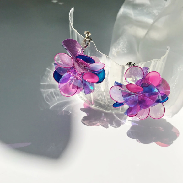 <繡球花.pony紫款>造型手工設計樹脂耳環/earring/accessories 第1張的照片