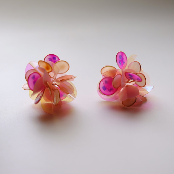 <繡球花.pony粉款>造型手工設計樹脂耳環/earring/accessories 第2張的照片