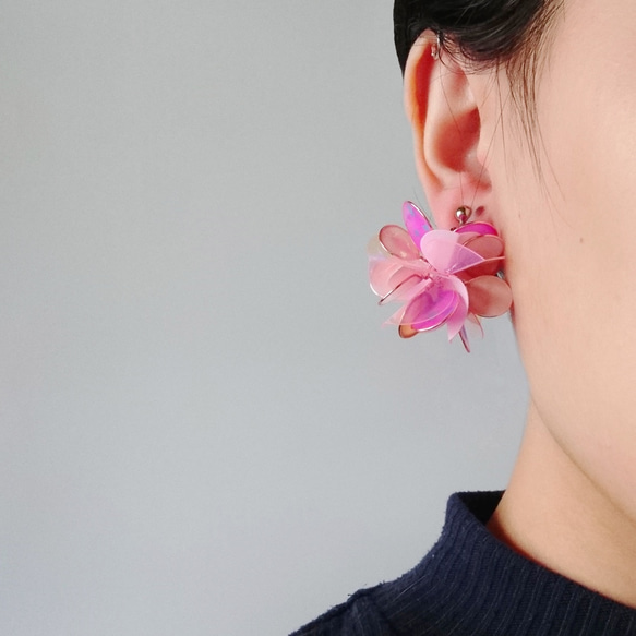 <繡球花.pony粉款>造型手工設計樹脂耳環/earring/accessories 第5張的照片