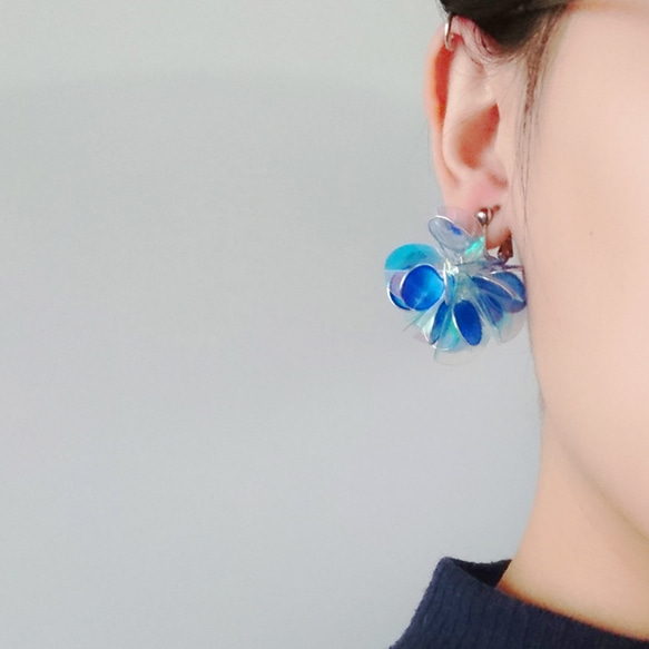 <繡球花.藍款>造型手工設計樹脂耳環/earring/accessories 第6張的照片