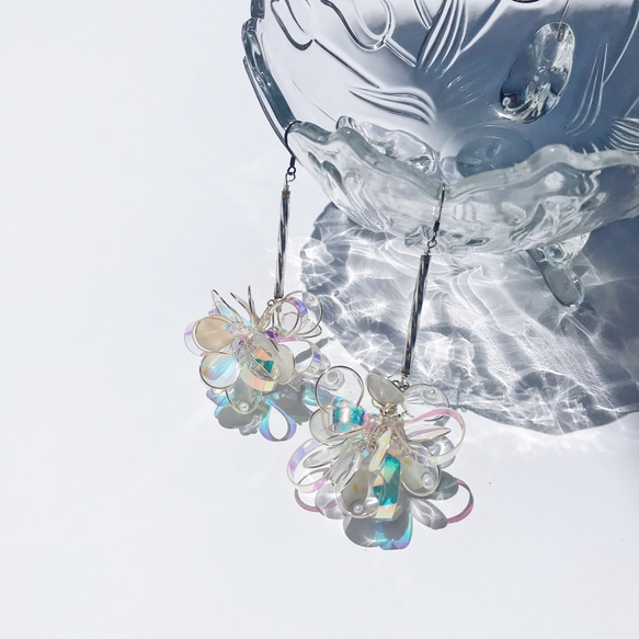 <極光系列珍珠款-藍紫款> “單邊” 造型手工設計樹脂耳環/垂吊款/earring/accessories 第2張的照片