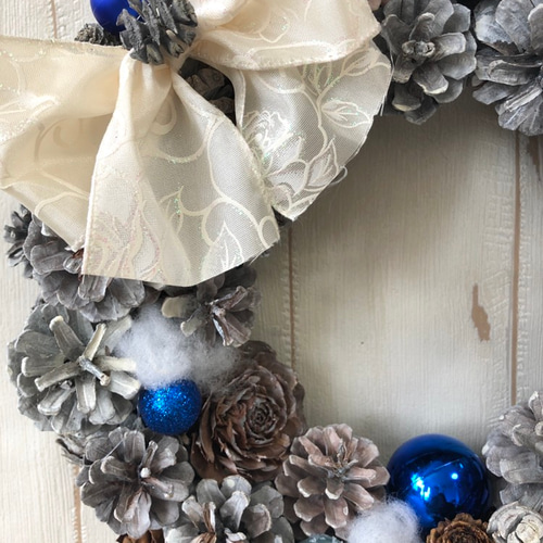 クリスマスリース ホワイト×ブルー リース はなりん 通販 8051056