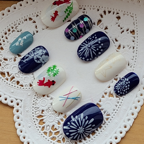 再販2【受注制作】浴衣ネイル/夏ネイル/花火/花火大会/朝顔/金魚