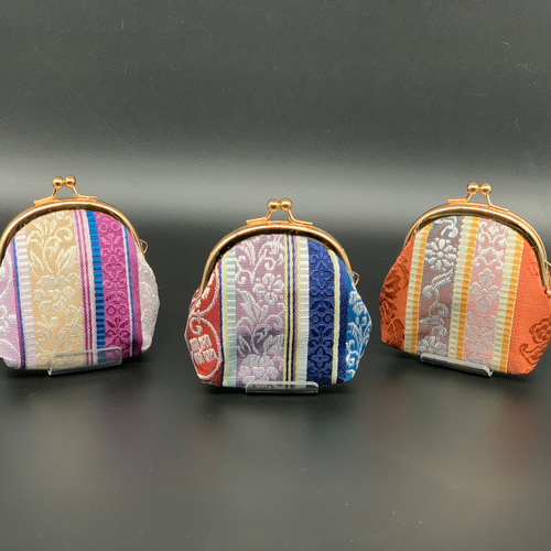 本場筑前博多織ガマ口3 小物入れ 唐草模様 小袋帯生地 口金包