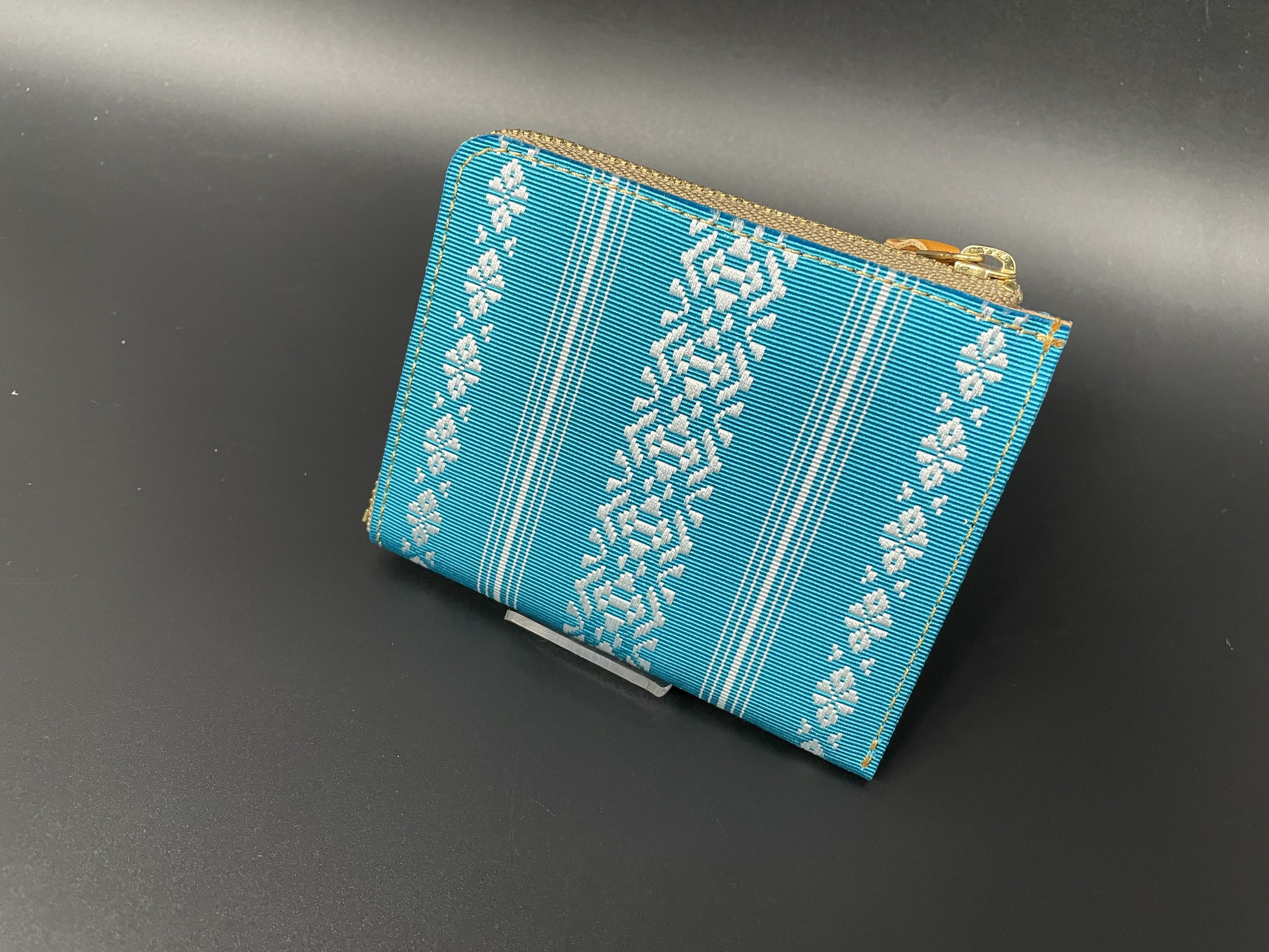 本場筑前博多織献上柄本革ミニ財布8 イタリアンレザー使用 HAKATAORI  ELEMENTI スカイブルー 4,435円