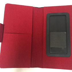 博多織オリジナルスマホカバー11 八寸なごや帯 高級生地 スクエアチェック 黒赤 2枚目の画像