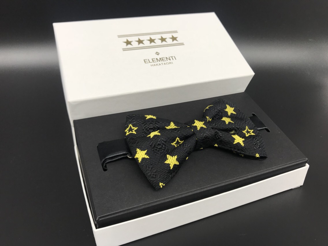 博多織オリジナル蝶ネクタイ 星柄&献上柄 ブランドカラー 黄色 フォーマル/カジュアル 結婚式　パーティー