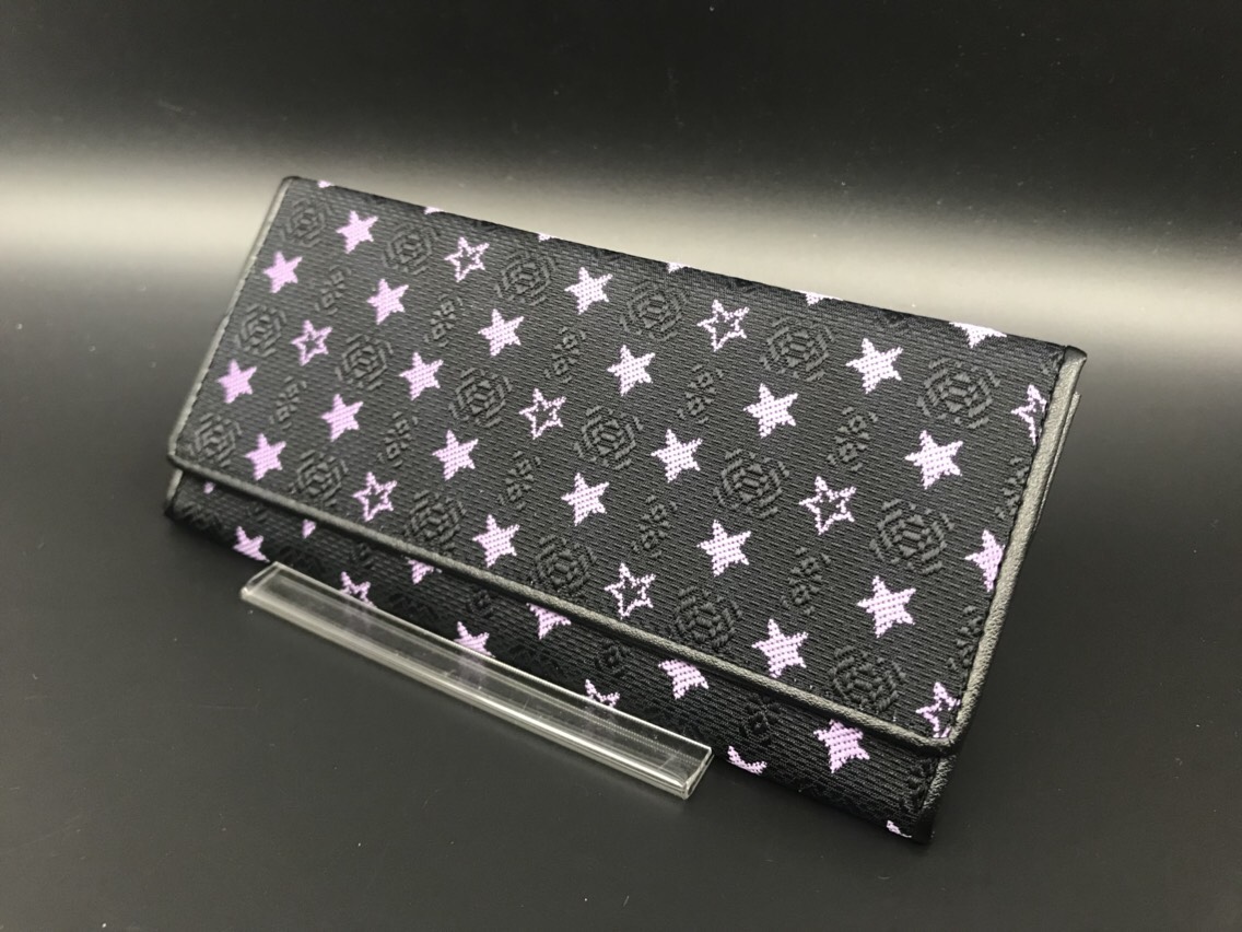 本場筑前博多織オリジナル札入れ1 星柄　献上柄　コラボ　おしゃれ 紫 貴重 二つ折り 財布