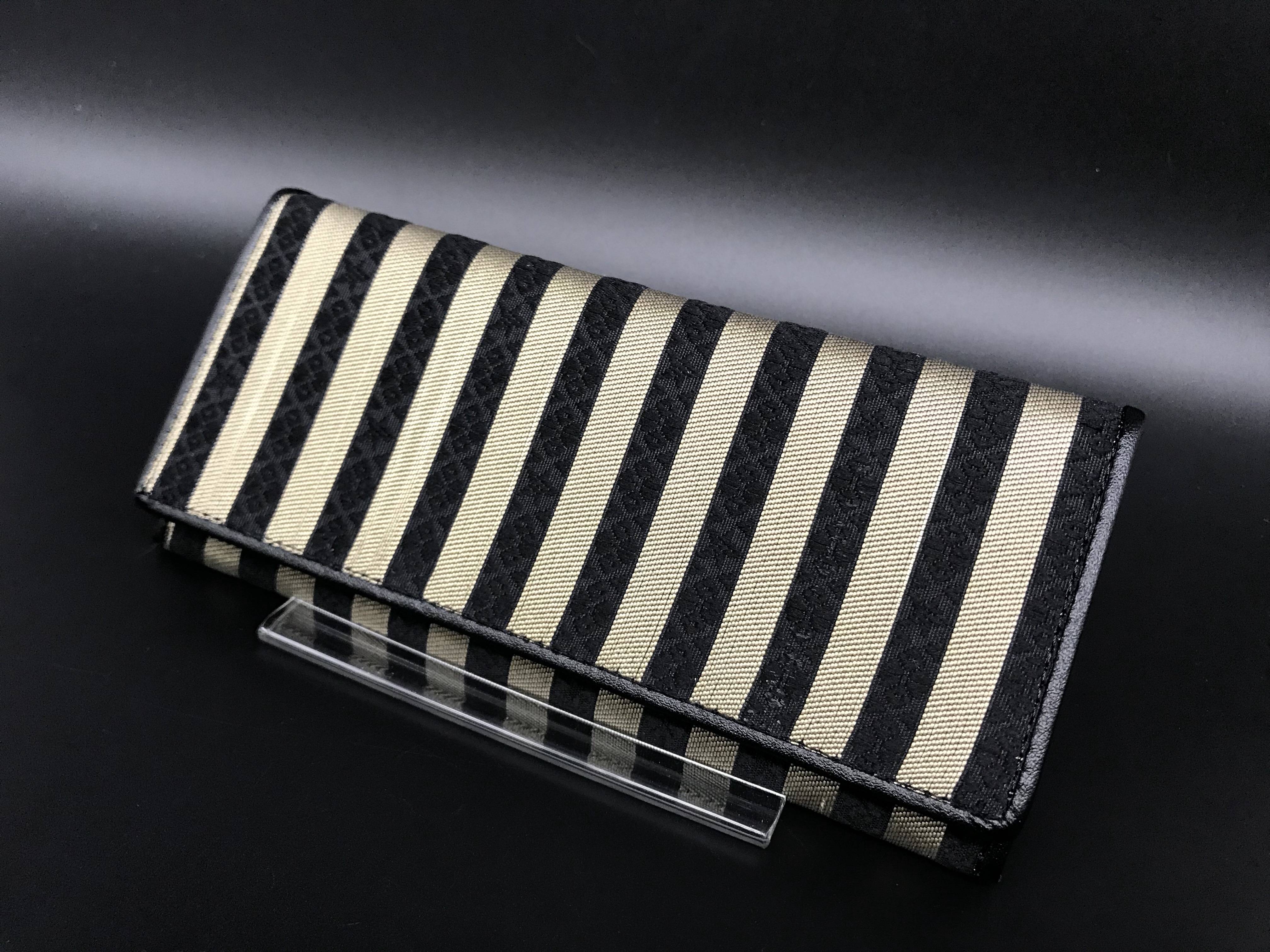 本場筑前博多織 ボーダー星柄献上オリジナル札入れ1 おしゃれ 限定小銭入れ付き ベージュ