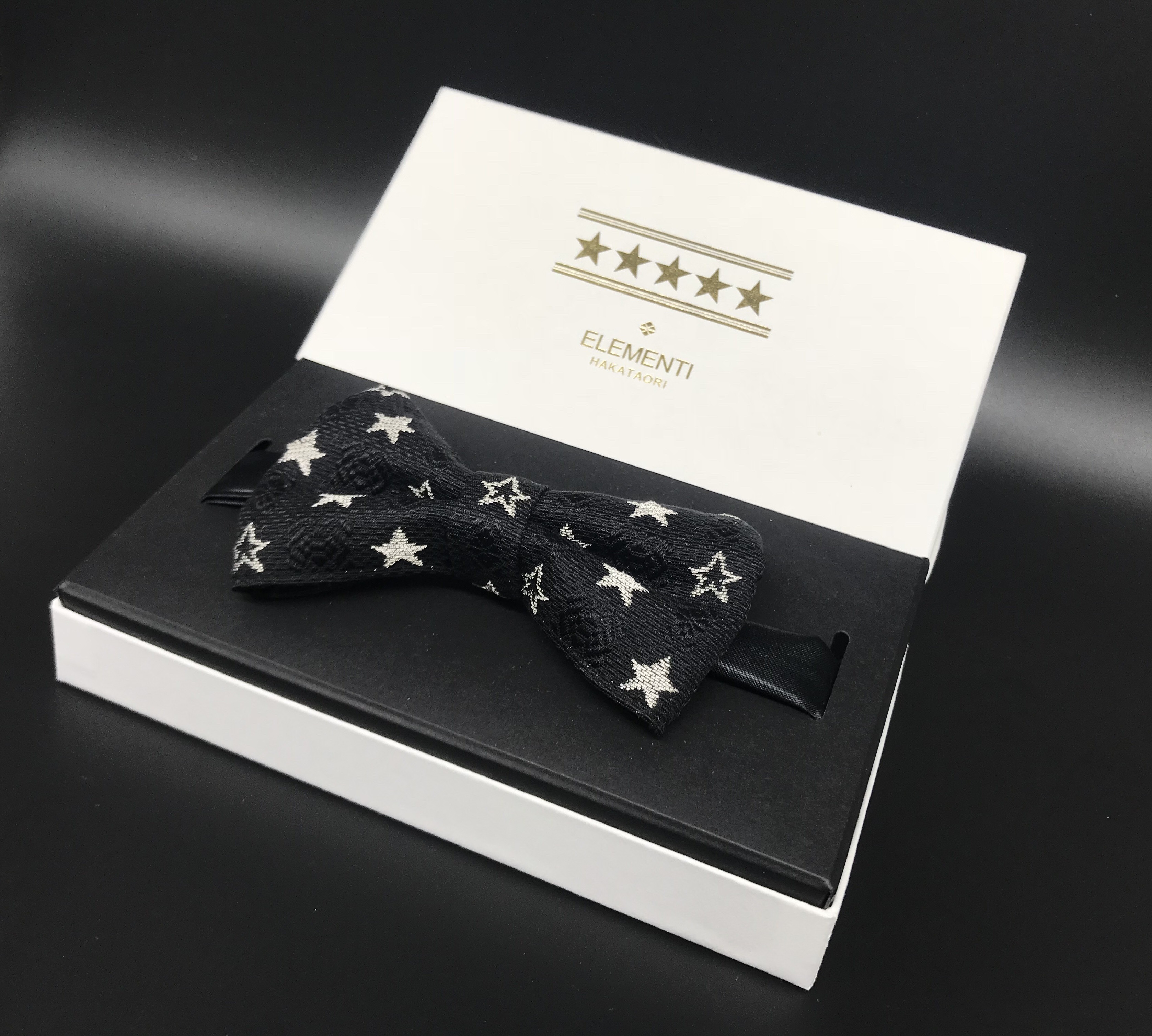 本場筑前博多織星柄献上オリジナル蝶ネクタイ 金銀糸使用 黒/シルバーカラー  フォーマル/カジュアル 結婚式　パーティー