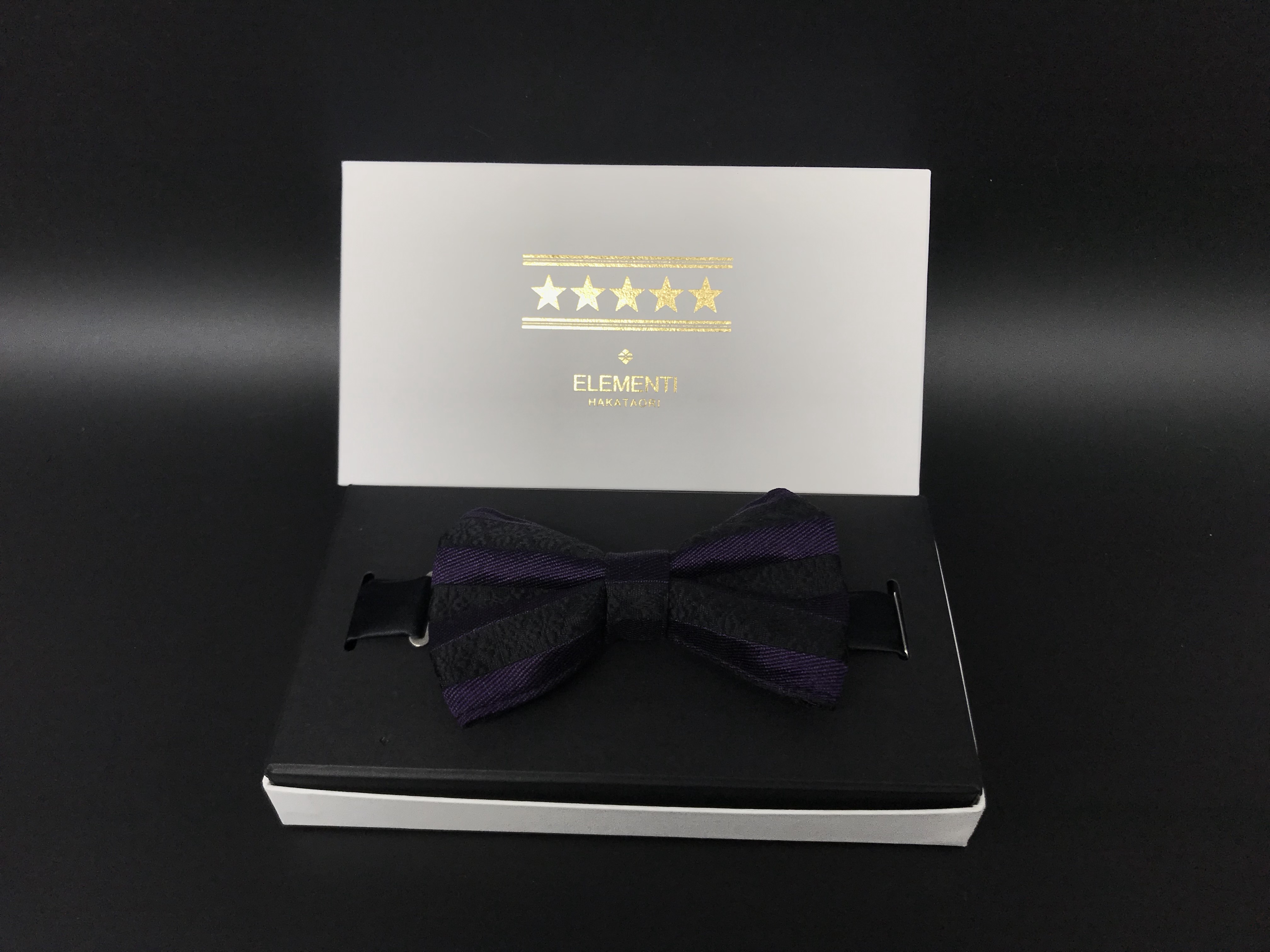 博多織 ボーダー星柄献上オリジナル蝶ネクタイ パーティー カジュアル 黒 紫 おしゃれ