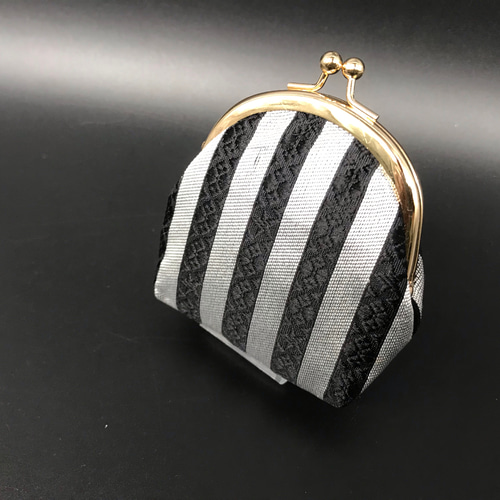 本場筑前博多織 ストライプ柄&星柄献上オリジナルガマ口3 黒/白小物