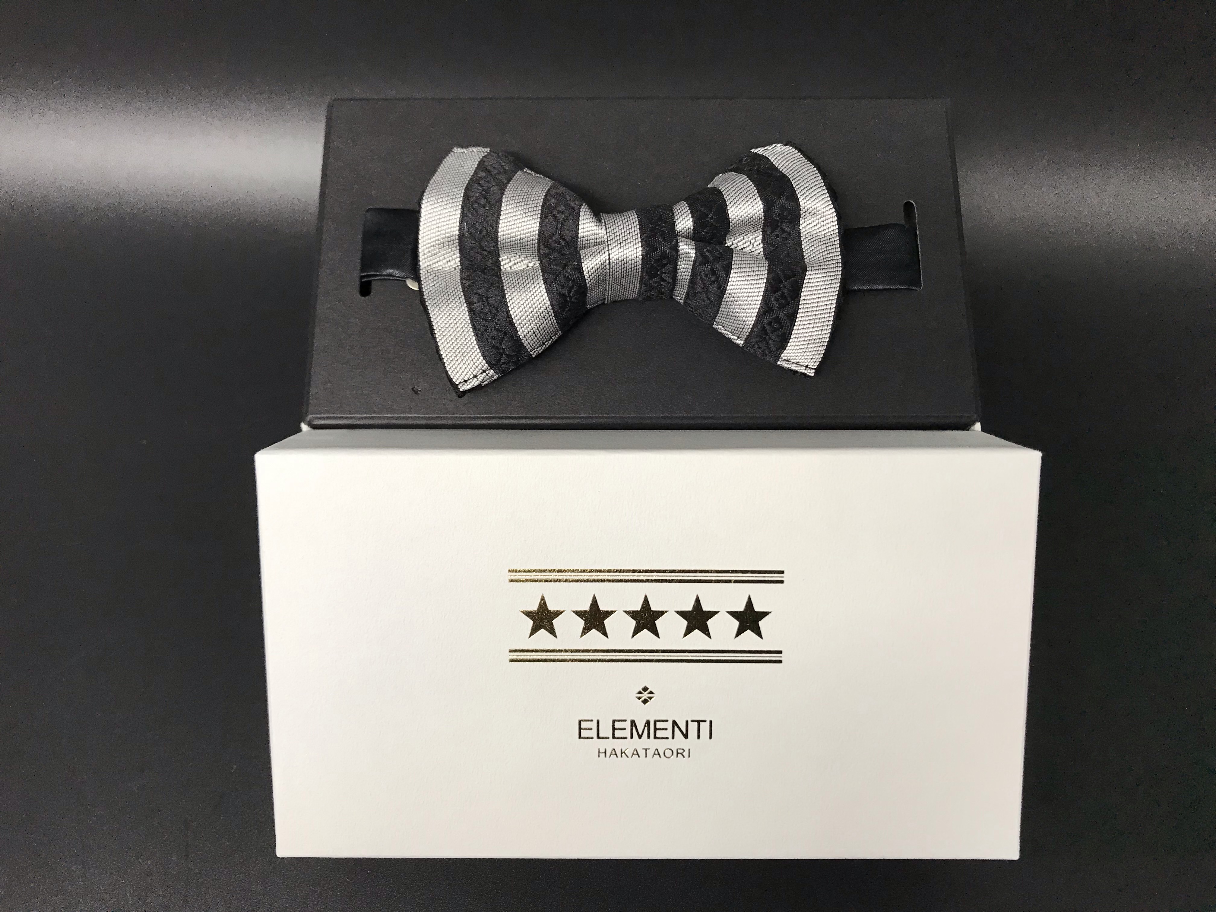 博多織 ストライプ星柄献上オリジナル蝶ネクタイ パーティー カジュアル 黒 白 おしゃれ