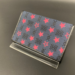 本場筑前博多織星柄献上オリジナル名刺入れ  星　スター　ネイビー　ピンク　 1枚目の画像