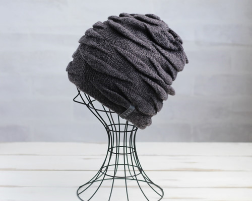 メンズ かぶるだけでくしゅくしゅニットキャップ チャコールグレー