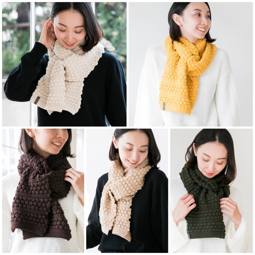 ぽこぽこ。まるい模様のニットマフラー チョコレート マフラー ノグチ