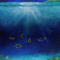 魚と夜の海(原画)《送料無料》 2枚目の画像