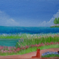 海の見える景色(原画)《額縁付き、送料無料》 2枚目の画像