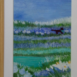 青色の花畑(原画)《額縁付き、送料無料》 1枚目の画像