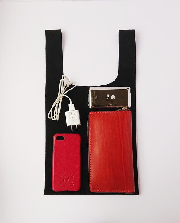 スエードレザーエコバッグ｜ブラック 7枚目の画像