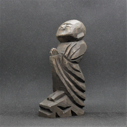 祈り(自刻像)（16cm クス材 着色 jk0711）仏像 円空仏 摸刻 木彫 4枚目の画像