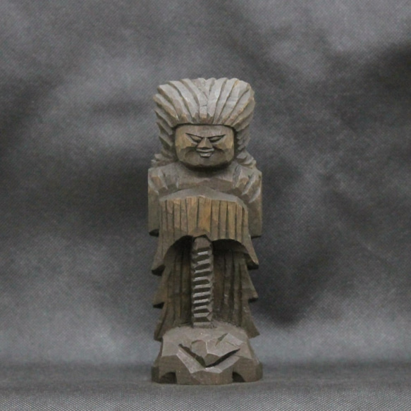 護法神（16cm クス材 着色 gh1411） 仏像 円空仏 木彫 彫刻 円空