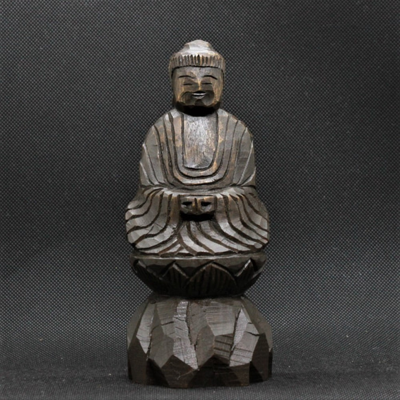 阿弥陀如来坐像（16cm クス材着色an0515） 仏像円空仏摸刻木彫