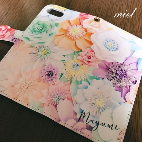 名入れ可能♩オーダーメイド 花柄 手帳型スマホケース ハンドメイド  