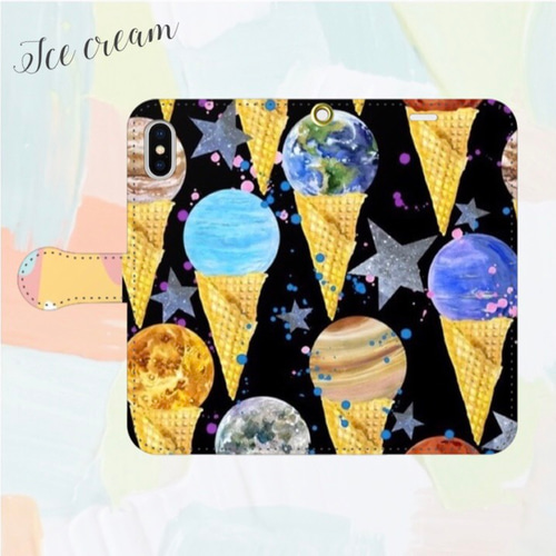 惑星アイスクリーム オリジナル 手帳型スマホケース ハンドメイド  