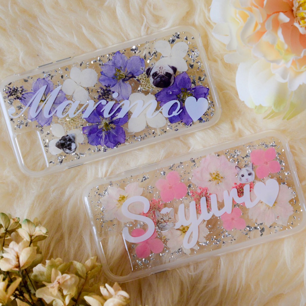 グリッターケースの押し花スマホケース　※iPhone 限定