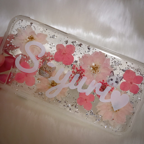 お好きな画像で♡うちの子♡名入れ キラキラ押し花ドライフラワー