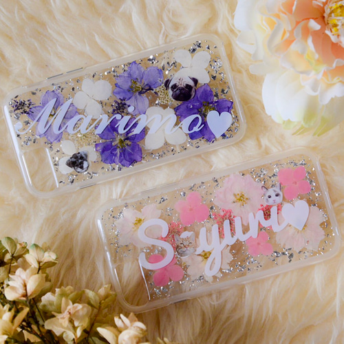 お好きな画像で♡うちの子♡名入れ キラキラ押し花ドライフラワー
