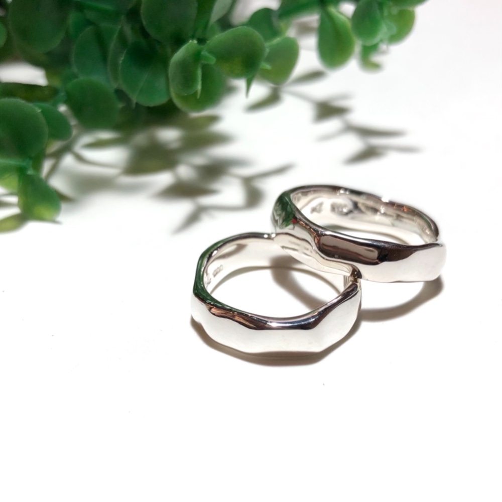 サイズ入荷！純銀製＊ランダムカット平打ちリング【送料無料】