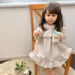 ハンドメイド子供服 前掛けエプロン付き ギンガムチェックワンピース cmp170h_ravi.jpg