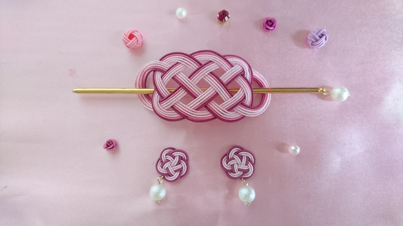 水引アクセサリーセット(さくらピンク) かんざし m.i.handmade