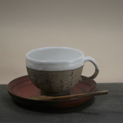 須恵器・コーヒーカップ（丸）　白・黒 1枚目の画像