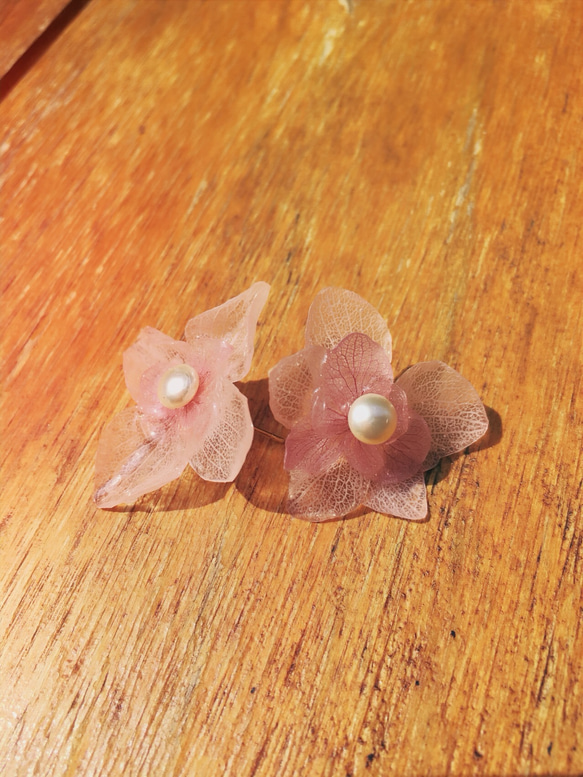 粉紅頑皮豹粉色繡球珍珠耳針/不凋花耳環/珍珠耳環/耳環/耳夾 第4張的照片