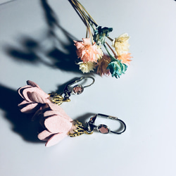 粉色麂皮花朵耳環/耳飾/交換禮物/聖誕禮物 第3張的照片
