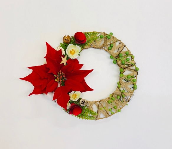 【WEB限定】 ポインセチアとクリスマスローズの壁飾り ＃クリスマス フラワー・リース