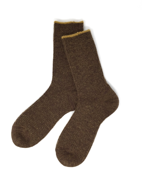 【TMSO-102 Sunbeams Leaves Hemp Socks】BROWN size 25㎝〜27㎝ 麻ウール 2枚目の画像